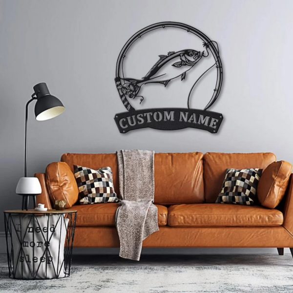 Amberjack Fish Fishing Pole Metal Art Personalized Metal Name Sign Decor Home Gift for Fisherman