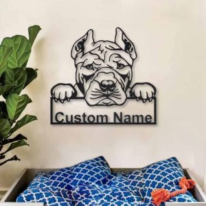 American Bully Dog Metal Art Personalized Metal Name Sign Decor Home Gift for Dog Lover
