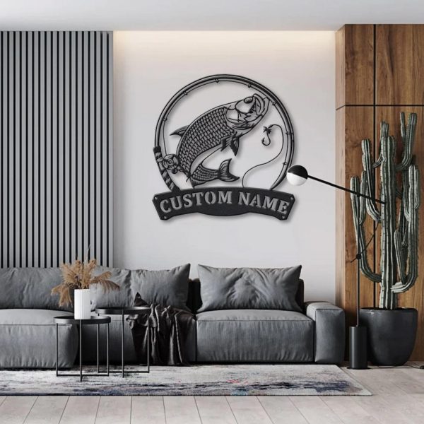 Atlantic Tarpon Fish Metal Art Personalized Metal Name Sign Decor Home Fishing Gift for Fisherman