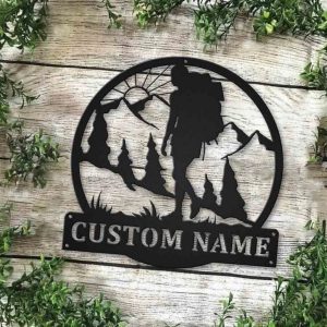 Backpacking Hiking Metal Sign Personalized Metal Name Signs Home Decor Hiking Lovers Gifts 4