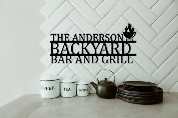 Backyard Bar And Grill Personalized Metal Signs Patio Decor Grilling Gift