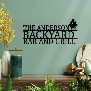 Backyard Bar And Grill Personalized Metal Signs Patio Decor Grilling Gift 2