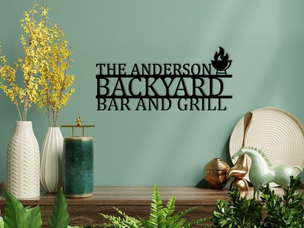 Backyard Bar And Grill Personalized Metal Signs Patio Decor Grilling Gift