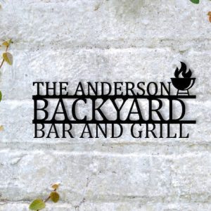 Backyard Bar And Grill Personalized Metal Signs Patio Decor Grilling Gift