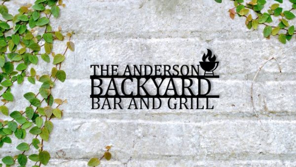 Backyard Bar And Grill Personalized Metal Signs Patio Decor Grilling Gift