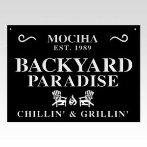 Backyard Paradise Home Bar Signs Personalized Metal Signs Custom Barbeque Metal Family Last Name Sign