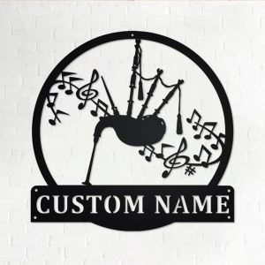 Bagpipes Musical Instrument Metal Art Personalized Metal Name Sign Music Room Decor