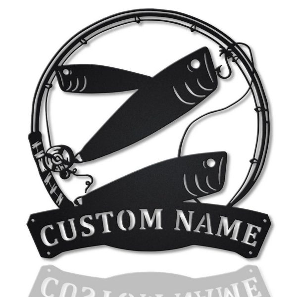 Bait Fish Metal Art Personalized Metal Name Sign Decor Home Fishing Gift for Fisherman
