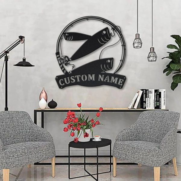 Bait Fish Metal Art Personalized Metal Name Sign Decor Home Fishing Gift for Fisherman