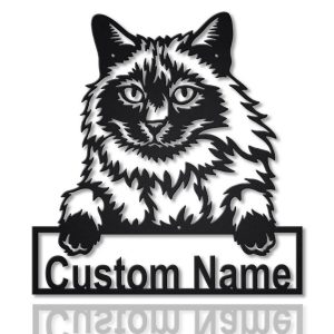 Balinese Cat Metal Art Personalized Metal Name Sign Decor Home Gift for Cat Lover