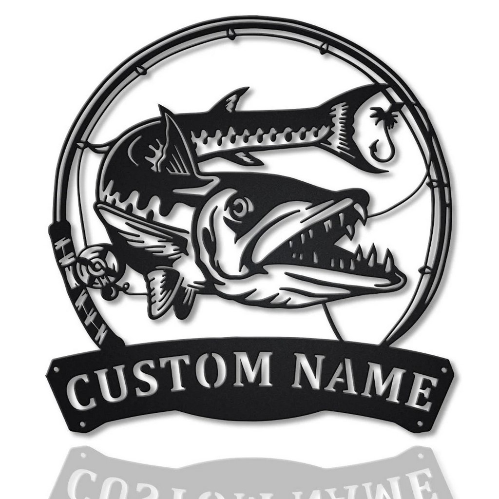 Barracudas Fish Metal Art Personalized Metal Name Sign Decor Home Fishing Gift for Fisherman Gone fishing signs