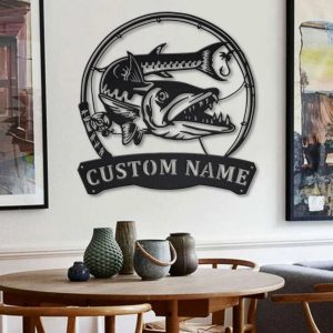 Barracudas Fish Metal Art Personalized Metal Name Sign Decor Home Fishing Gift for Fisherman