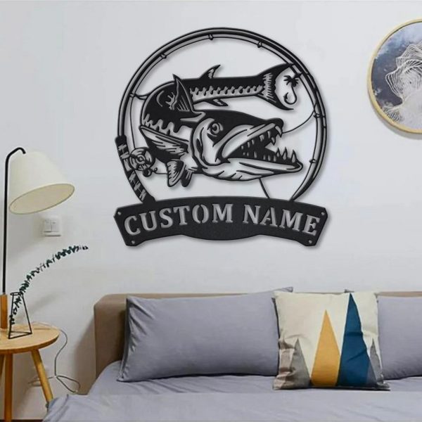 Barracudas Fish Metal Art Personalized Metal Name Sign Decor Home Fishing Gift for Fisherman