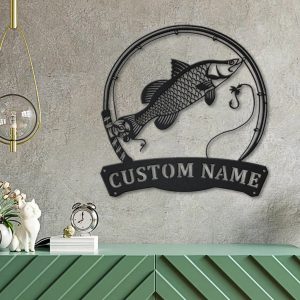 Barramundi Fish Metal Art Personalized Metal Name Sign Decor Home Fishing Gift for Fisherman 3