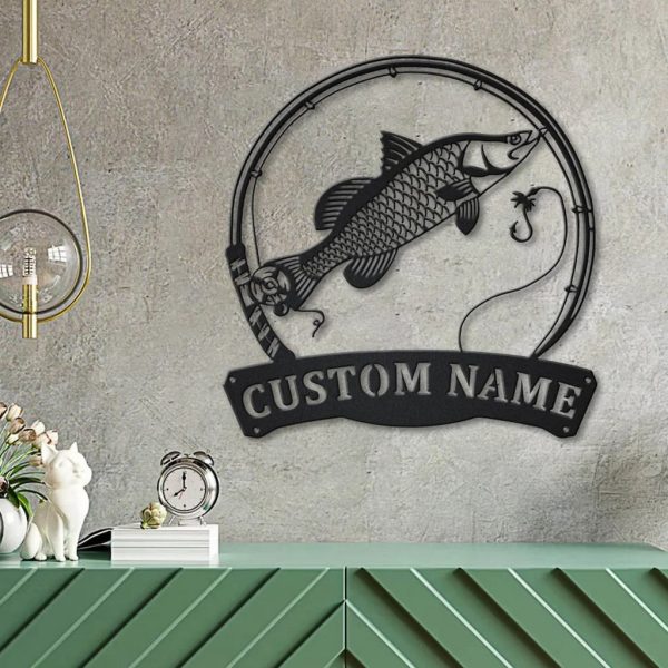 Barramundi Fish Metal Art Personalized Metal Name Sign Decor Home Fishing Gift for Fisherman