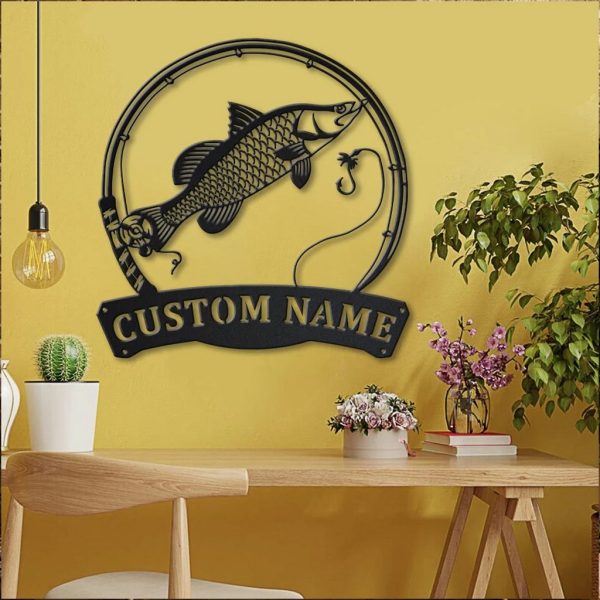 Barramundi Fish Metal Art Personalized Metal Name Sign Decor Home Fishing Gift for Fisherman