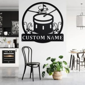 Bass Drum Musical Instrument Metal Art Personalized Metal Name Sign Music Room Decor 3