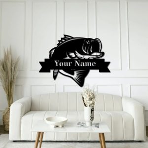 Bass Fish Metal Art Personalized Metal Name Sign Fishing Signs Decor