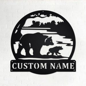 Bear And Cub Scenic Metal Art Personalized Metal Name Sign Decoration for Room 1