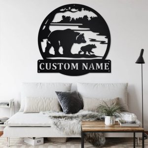 Bear And Cub Scenic Metal Art Personalized Metal Name Sign Decoration for Room 2