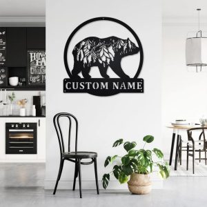 Bear And Forest Metal Art Personalized Metal Name Sign Decoration for Room Gift for Hunter Dad 2