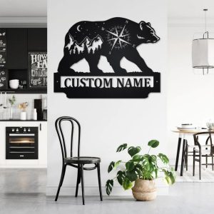 Bear And Mountains Landscape Metal Art Personalized Metal Name Sign Decoration for Room Gift for Hunter Dad 2