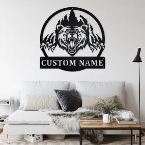 Bear Claws Scratch Metal Art Personalized Metal Name Sign Decoration for Room Gift for Hunter Dad 2