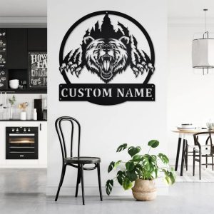 Bear Claws Scratch Metal Art Personalized Metal Name Sign Decoration for Room Gift for Hunter Dad 3