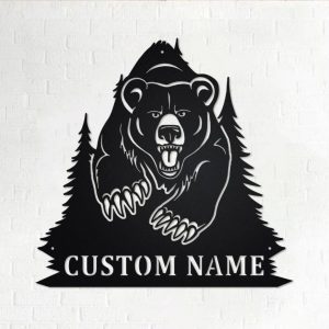 Bear Hunting Metal Art Personalized Metal Name Sign Decoration for Room Gift for Hunter Dad 1