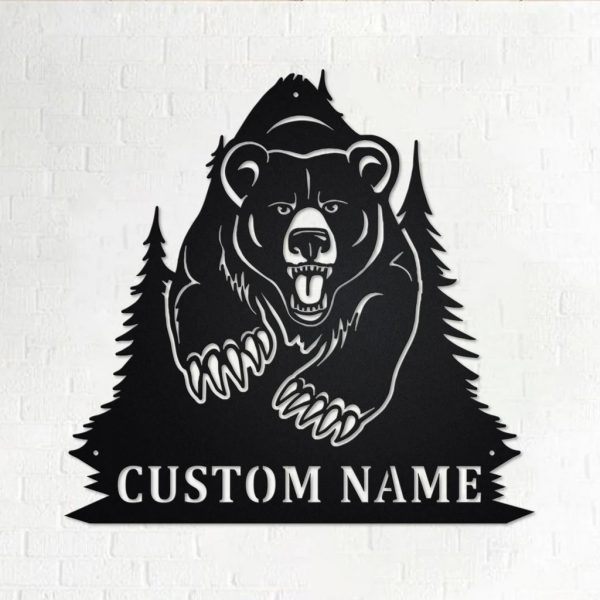 Bear Hunting Metal Art Personalized Metal Name Sign Decoration for Room Gift for Hunter Dad