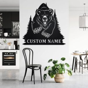 Bear Hunting Metal Art Personalized Metal Name Sign Decoration for Room Gift for Hunter Dad 2