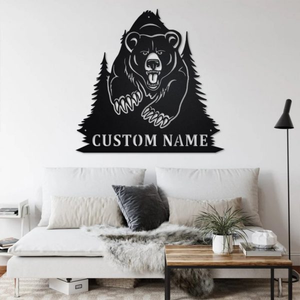 Bear Hunting Metal Art Personalized Metal Name Sign Decoration for Room Gift for Hunter Dad