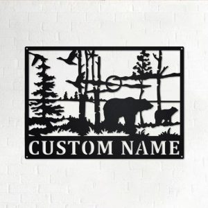 Bear Wildlife Metal Art Personalized Metal Name Sign Decoration for Room Gift for Hunter Dad 1