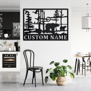 Bear Wildlife Metal Art Personalized Metal Name Sign Decoration for Room Gift for Hunter Dad