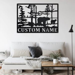 Bear Wildlife Metal Art Personalized Metal Name Sign Decoration for Room Gift for Hunter Dad 3