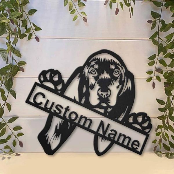 Black And Tan Coonhound Dog Metal Art Personalized Metal Name Sign Home Decor Gift for Dog Lover