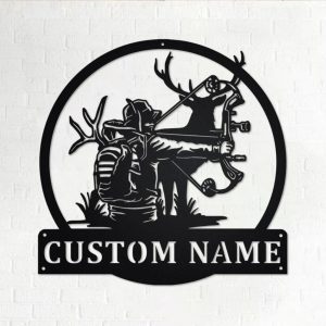 Bow Hunting Personalized Metal Name Sign Decor Home Gift for Hunter 1
