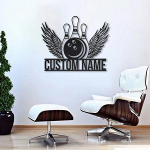 Bowling Wings Metal Sign Personalized Metal Name Signs Home Decor Sport Lovers Gifts