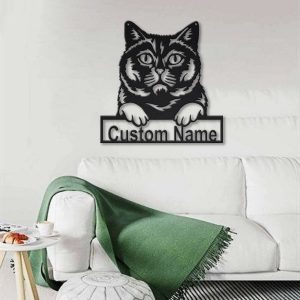 British Shorthair Cat Metal Art Personalized Metal Name Sign Decor Home Gift for Cat Lover