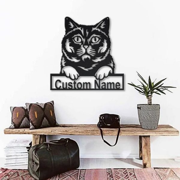 British Shorthair Cat Metal Art Personalized Metal Name Sign Decor Home Gift for Cat Lover