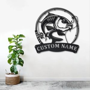 Carp Fishing Fish Pole Metal Art Personalized Metal Name Sign Decor Home Gift for Fishing Lover 2