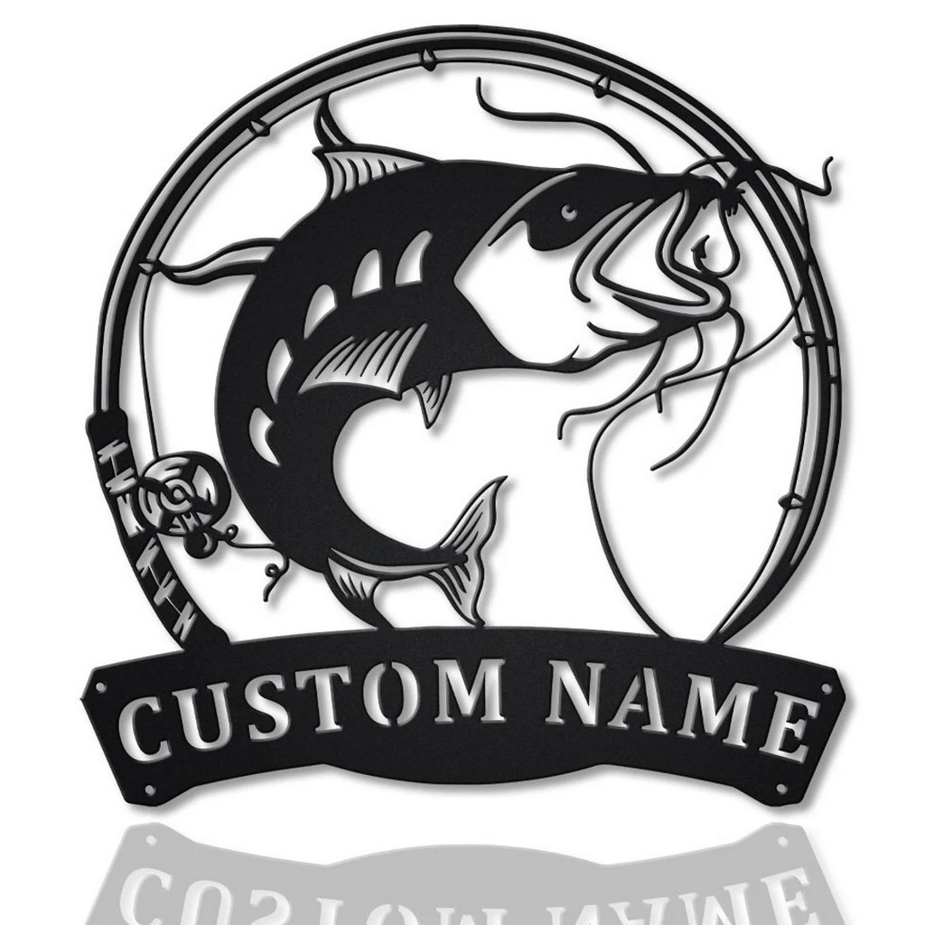 Catfish Metal Art Personalized Metal Name Sign Decor Home Fishing Gift for Fisherman