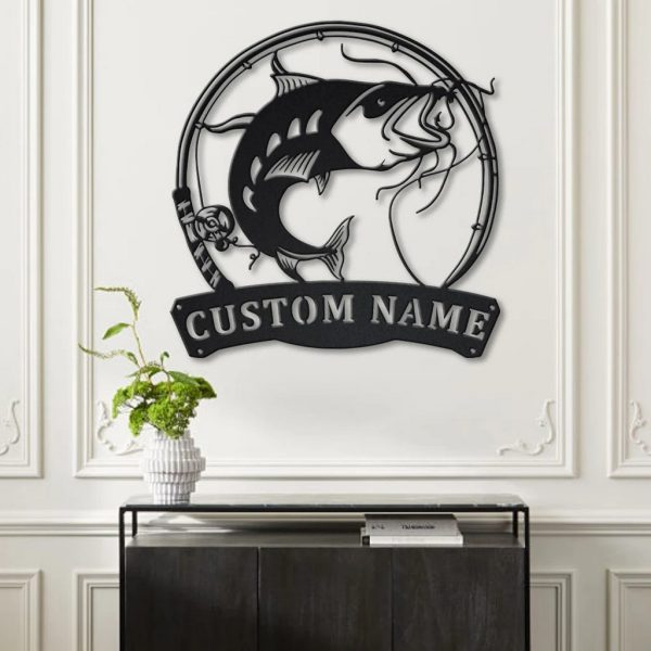 Catfish Metal Art Personalized Metal Name Sign Decor Home Fishing Gift for Fisherman