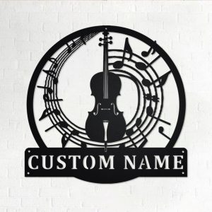 Cello Musical Instrument Metal Art Personalized Metal Name Sign Music Room Decor 1 1