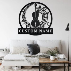 Cello Musical Instrument Metal Art Personalized Metal Name Sign Music Room Decor