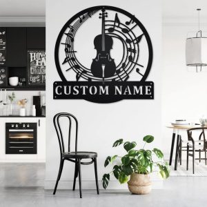 Cello Musical Instrument Metal Art Personalized Metal Name Sign Music Room Decor 3 1
