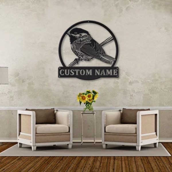 Chickadee Bird Metal Art Personalized Metal Name Sign Decor Home Gift for Animal Lover