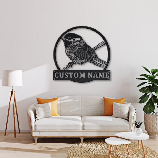 Chickadee Bird Metal Art Personalized Metal Name Sign Decor Home Gift for Animal Lover