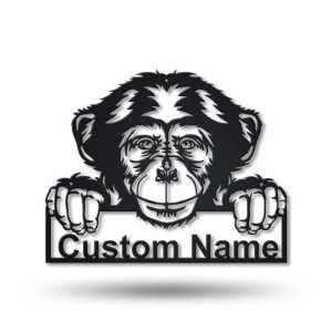 Chimpanzee Monkey Metal Art Personalized Metal Name Sign Decor Home Gift for Animal Lover 1