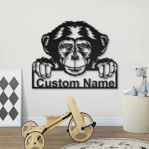 Chimpanzee Monkey Metal Art Personalized Metal Name Sign Decor Home Gift for Animal Lover 2